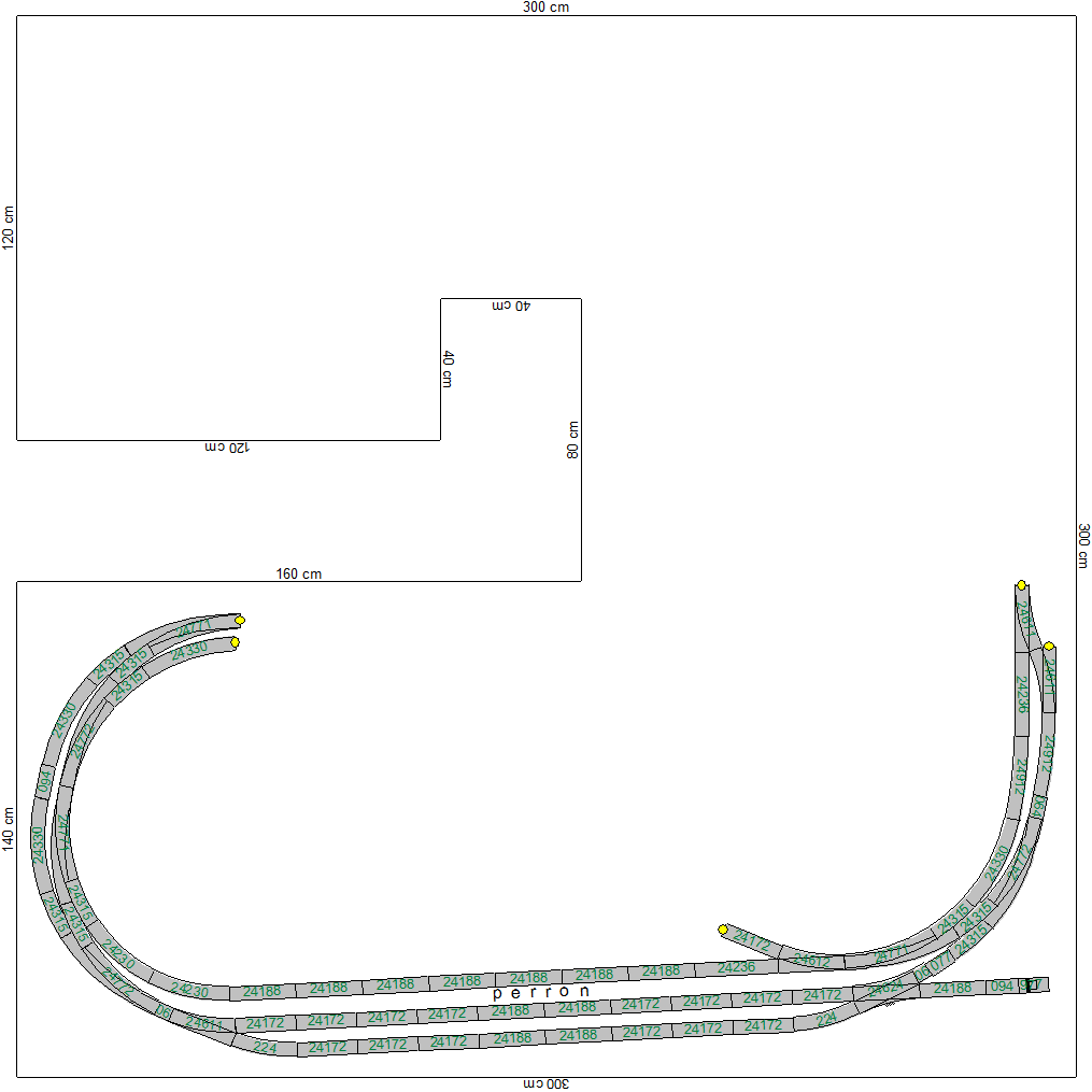 Dubbelspoors baan met een 3-sporig station en een aftakking voor een industrieterreintje.png