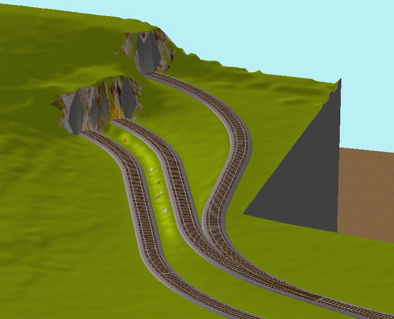 3D-aanzicht, de meegebogen slanke wissel met stijgend spoor bij afslaan, dalend spoor bij rechtdoor.png