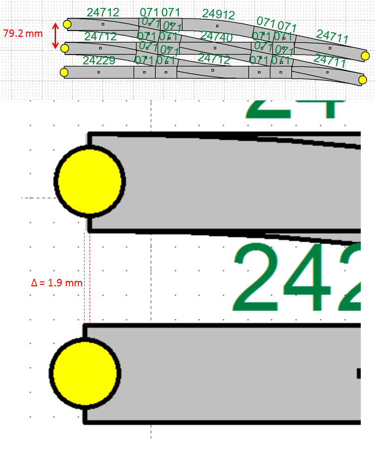 Slanke wissels, overgang tussen twee en drie sporen met extra passtukjes.png