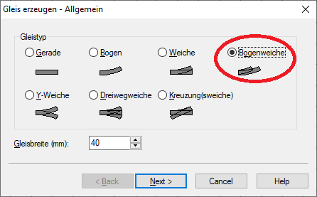 WinTrack dialoog Gleis erzeugen (Bogenweiche).png