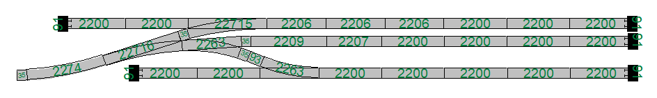 Twee sporen vlak naast elkaar, het derde op iets meer afstand.png